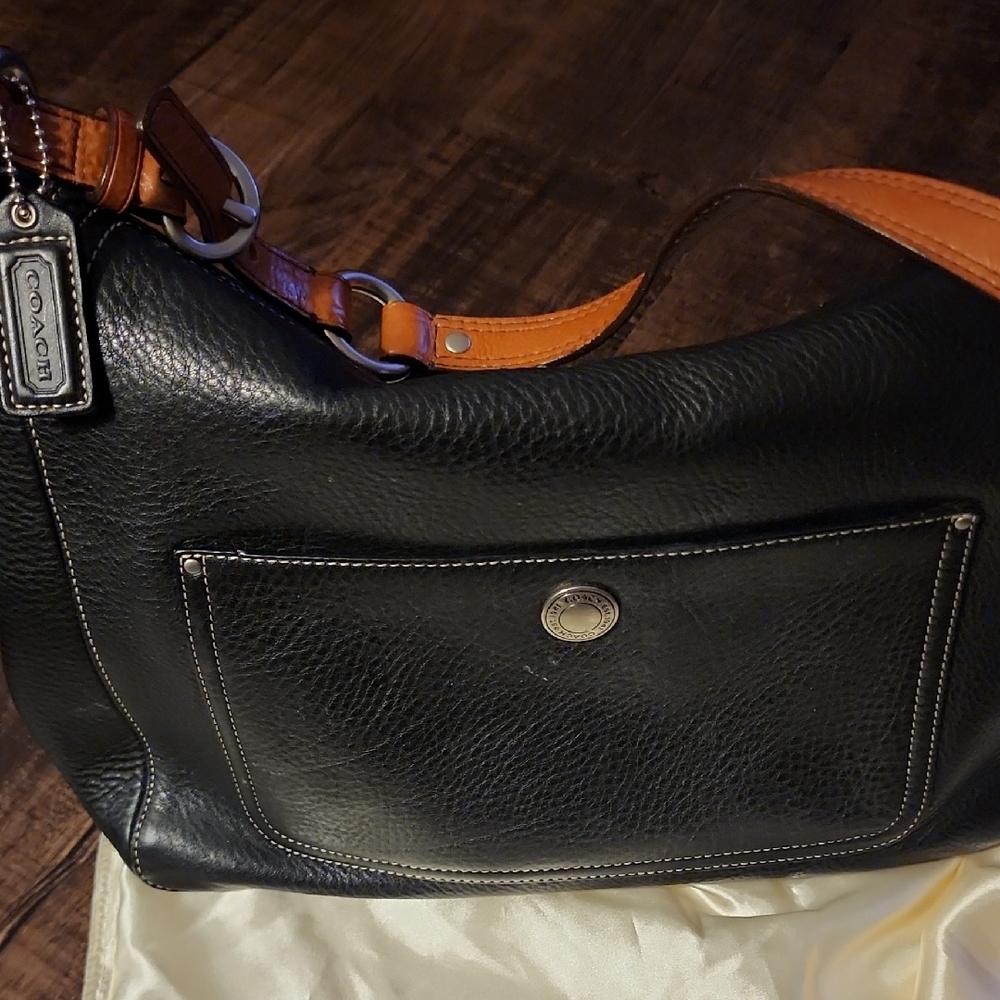 Coach Black and Tan Leather Hobo Bag